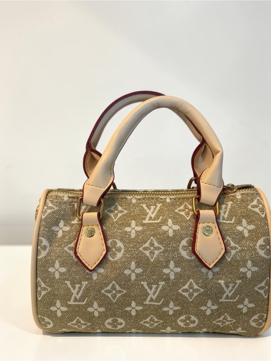 Source Unknown Handbags - NWOT Source Unknown Beige Monogram Mini Satchel with Red Trim